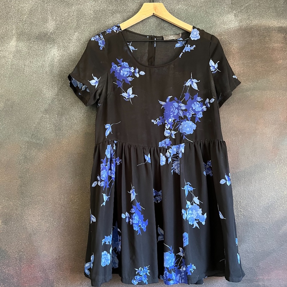 Floral Black and Blue Baby Doll Dress